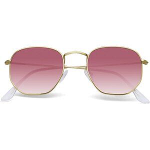 Unisex Gradient Pink Trendy Square Hexagonal Mirrored Sun Glasses UV Protection